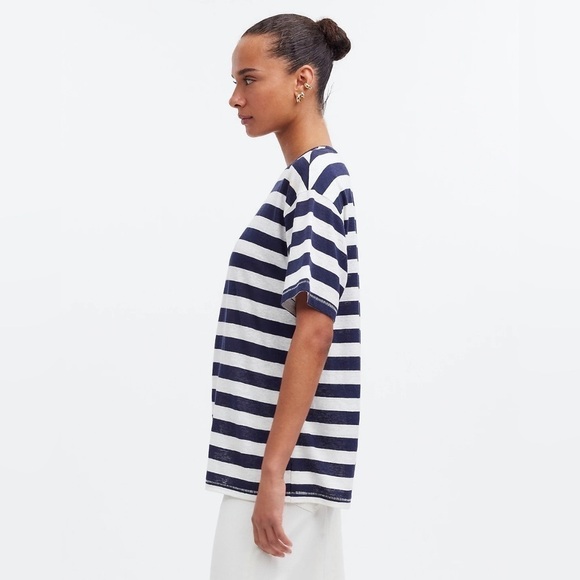 Madewell NWT Linen-Blend Crewneck Oversized Tee Women’s Size S Dark Nightfall - Picture 3 of 10